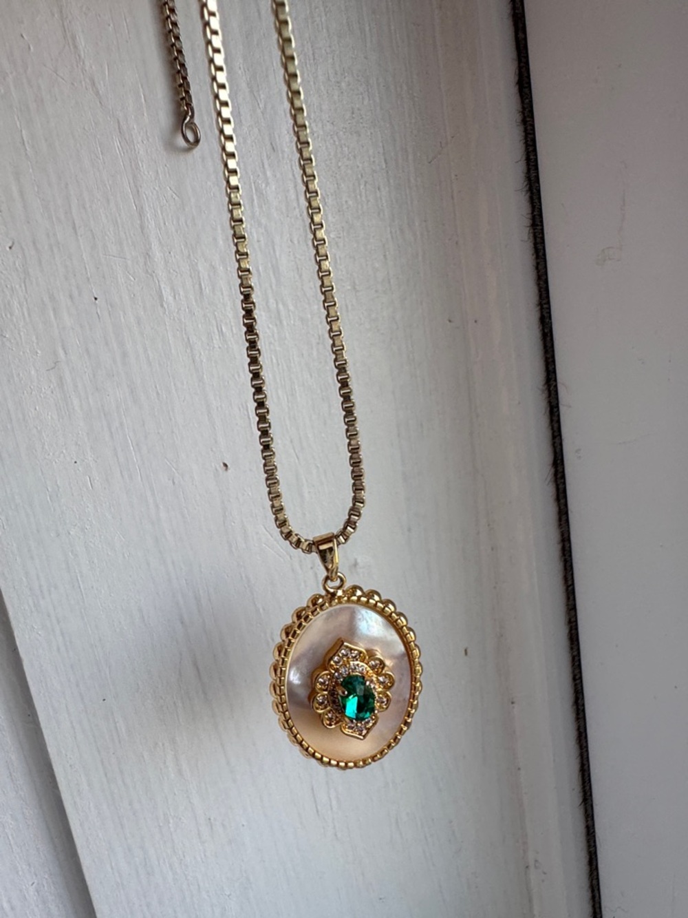 Gold Pearl Pendant Necklace with Emerald Crystal Accent - Women Jewelry